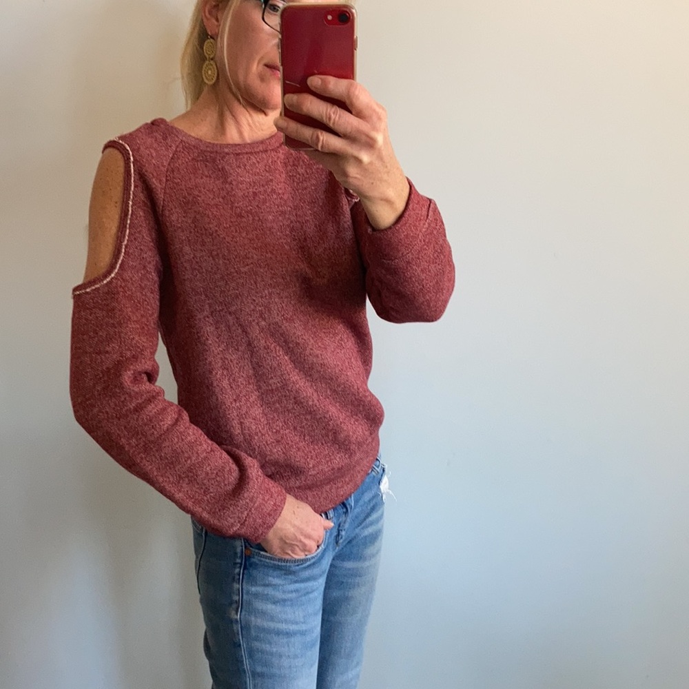 Burgundy Cold Shoulder Long Sleeve Sweatshirt